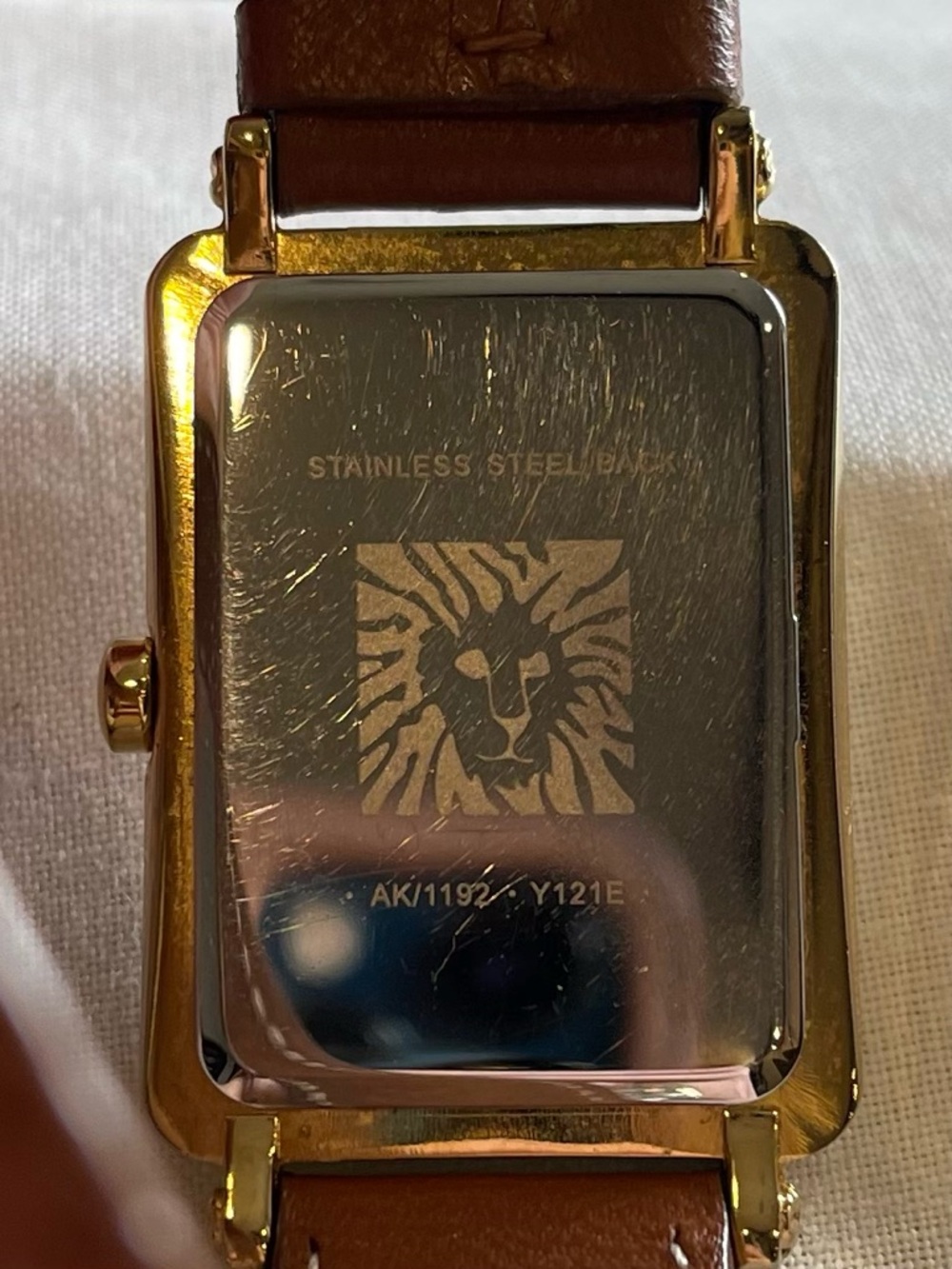 Anne Klein Gold-Tone Rectangular Watch with Brown Leather Wrap Strap - Picture 3 of 4